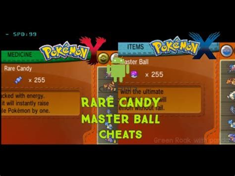 Pokémon Mega Emerald X and Y Rare Candy cheat, Master Ball .